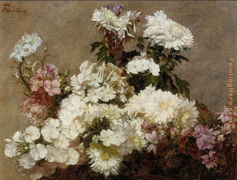 Henri Fantin-Latour White Phlox Summer Chrysanthemum and Larkspur